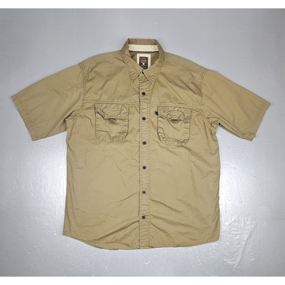 RedHead Button Up Shirt Mens Large Brown 2 Pocket‎ Workwear Outdoor Safari S/S